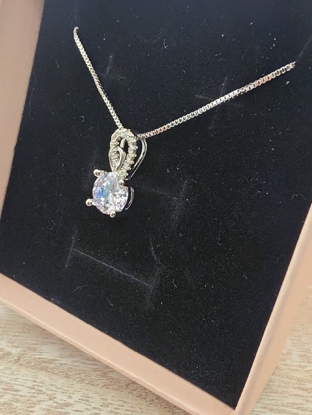 Classic Silver Solitaire Cubic Zirconia Pendant Necklace - Silver - Picture 3 of 7